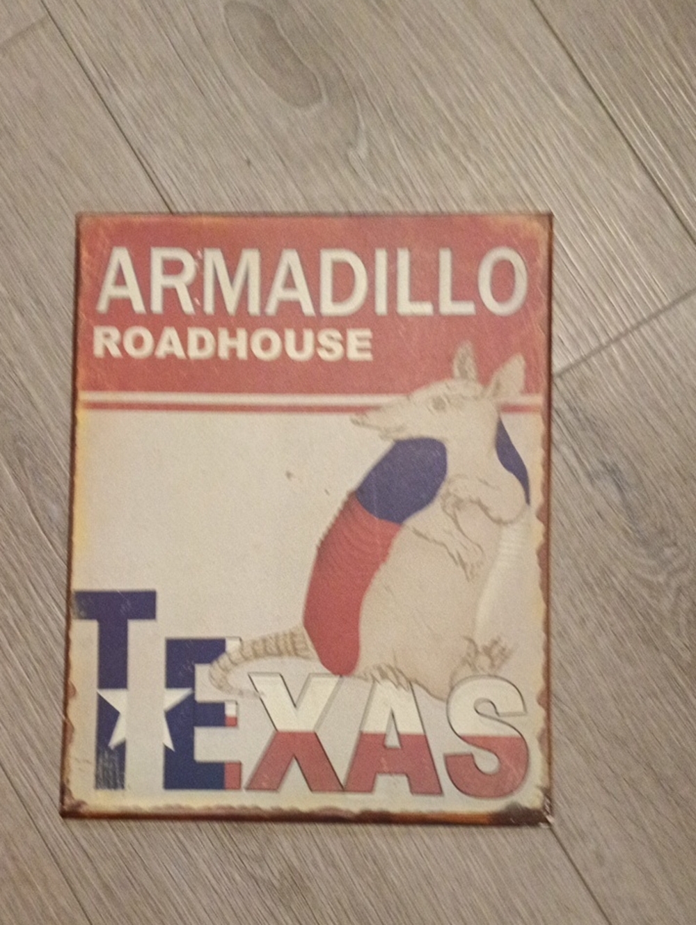 Armadillo Roadhouse Texas Wall Sign - Red, Blue, White